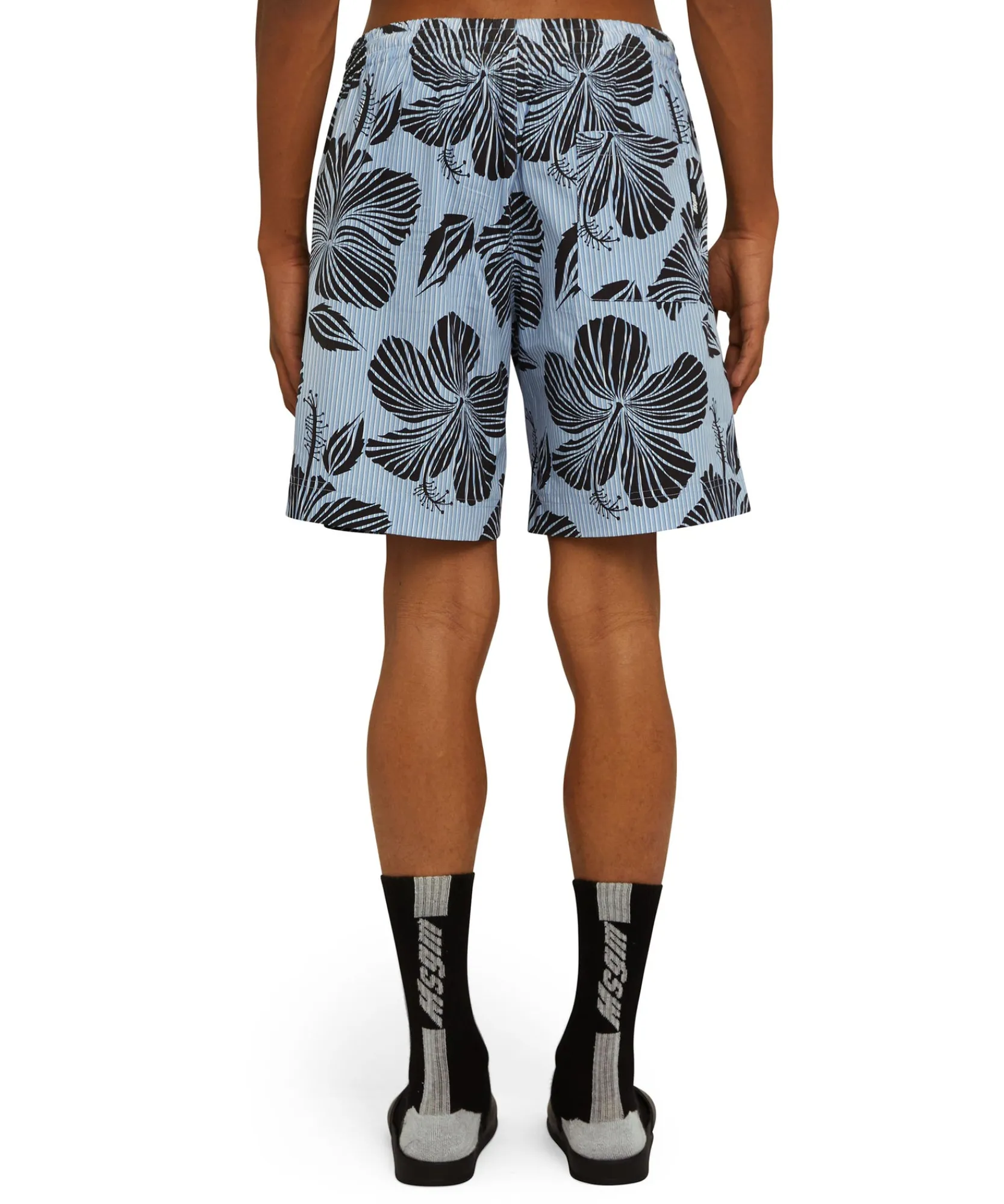 Bermuda In Cotone Popeline Bacchettato Con Stampa "Hibiscus"^MSGM Outlet