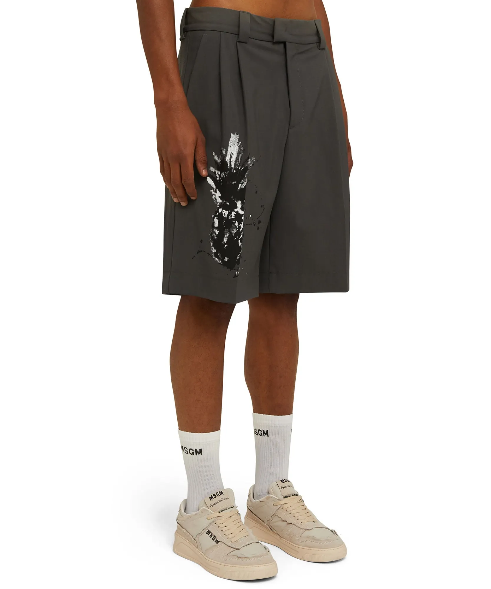 Bermuda Tailoring In Fresco Lana Con Stampa Artigianale "Pineapple"^MSGM Store