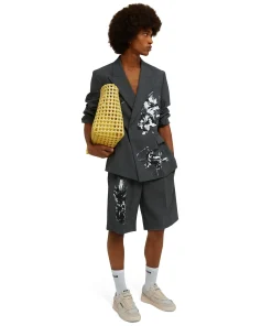 Blazer Doppiopetto In Fresco Lana Con Stampa Artigianale