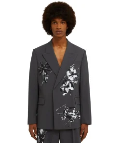 Blazer Doppiopetto In Fresco Lana Con Stampa Artigianale "Pinapple"^MSGM Store
