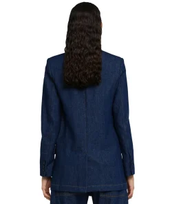 Blazer Monopetto In Denim Con Cuciture A Contrasto^MSGM Best Sale