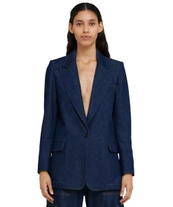 Blazer Monopetto In Denim Con Cuciture A Contrasto^MSGM Best Sale