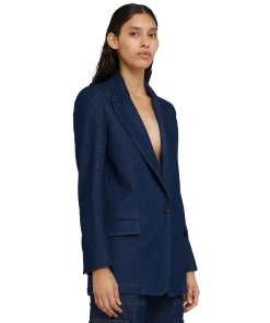 Blazer Monopetto In Denim Con Cuciture A Contrasto^MSGM Best Sale