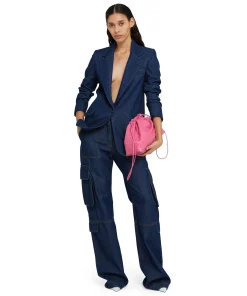 Blazer Monopetto In Denim Con Cuciture A Contrasto^MSGM New