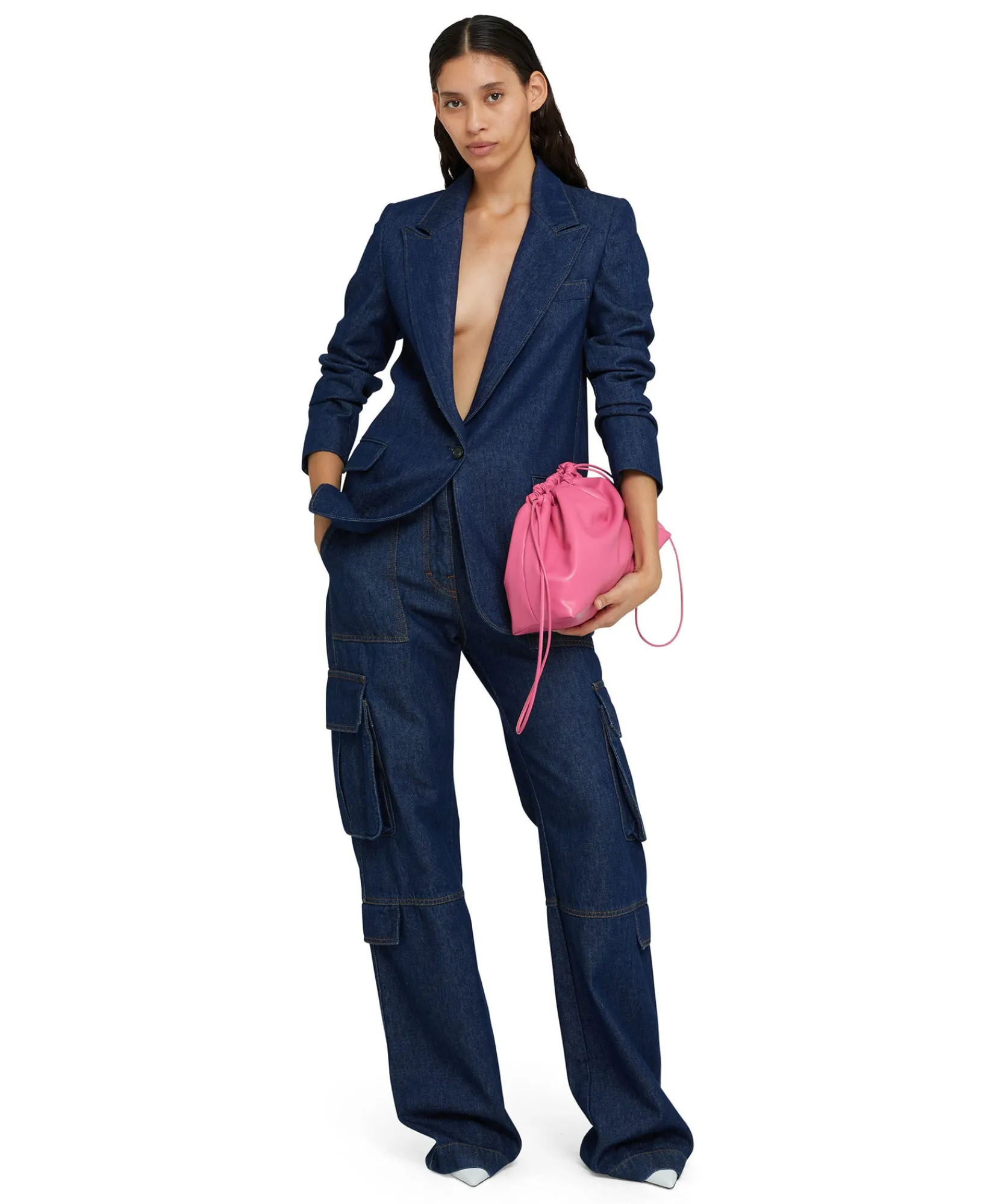 Blazer Monopetto In Denim Con Cuciture A Contrasto^MSGM New