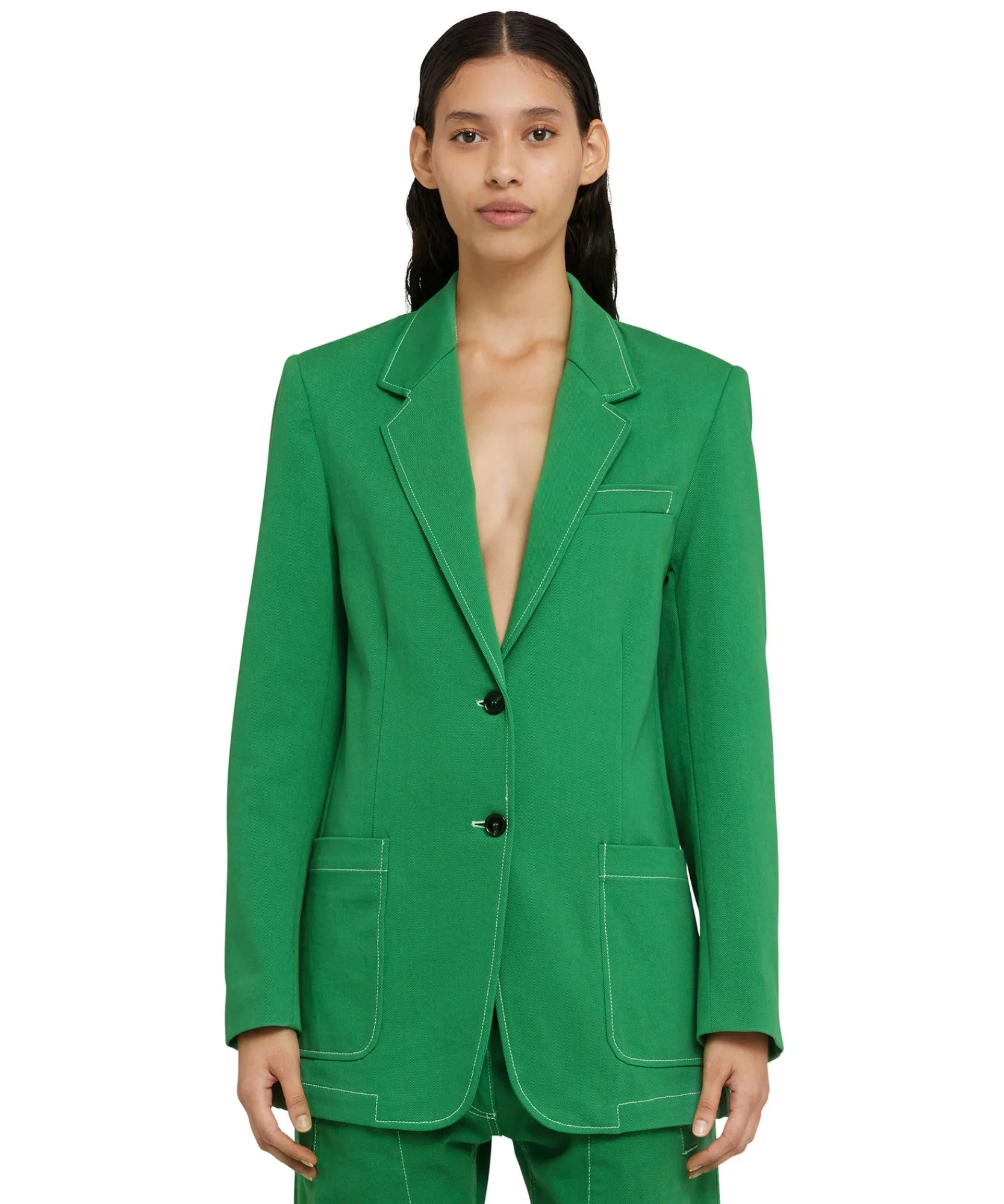 Blazer Monopetto In Denim Con Cuciture A Contrasto^MSGM Discount
