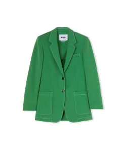 Blazer Monopetto In Denim Con Cuciture A Contrasto^MSGM Discount