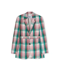 Blazer Monopetto In Lino Madras Con Cintura In Vita^MSGM Online