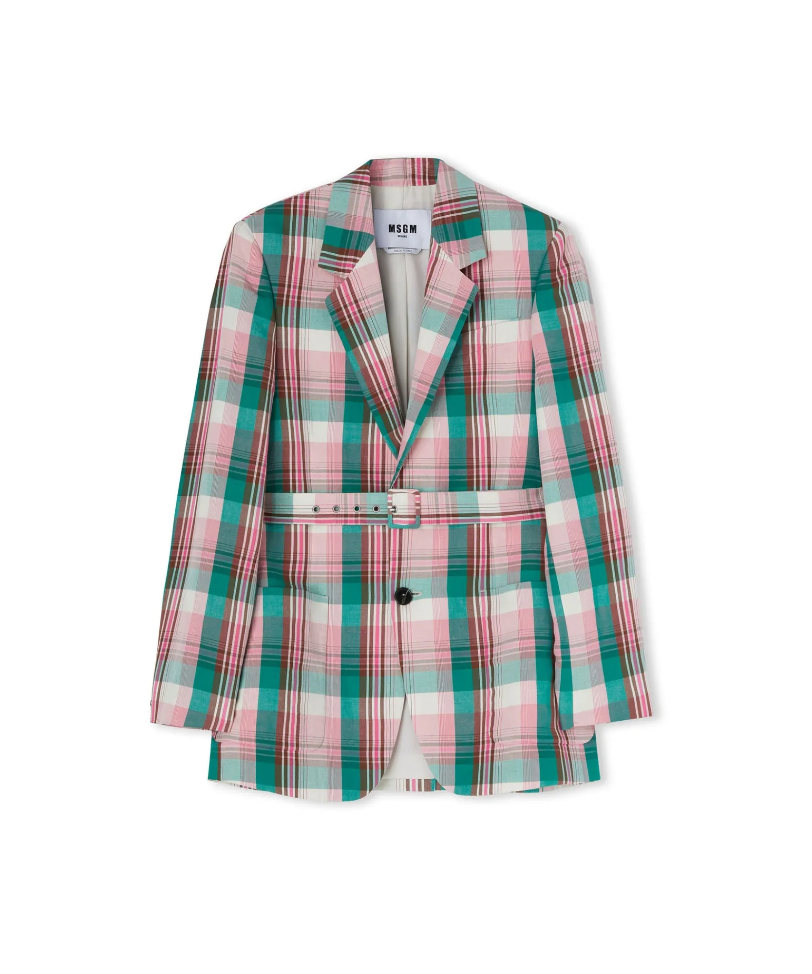 Blazer Monopetto In Lino Madras Con Cintura In Vita^MSGM Online