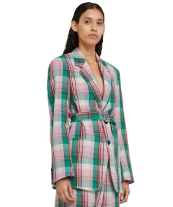 Blazer Monopetto In Lino Madras Con Cintura In Vita^MSGM Online