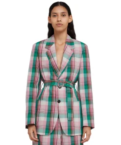 Blazer Monopetto In Lino Madras Con Cintura In Vita^MSGM Online