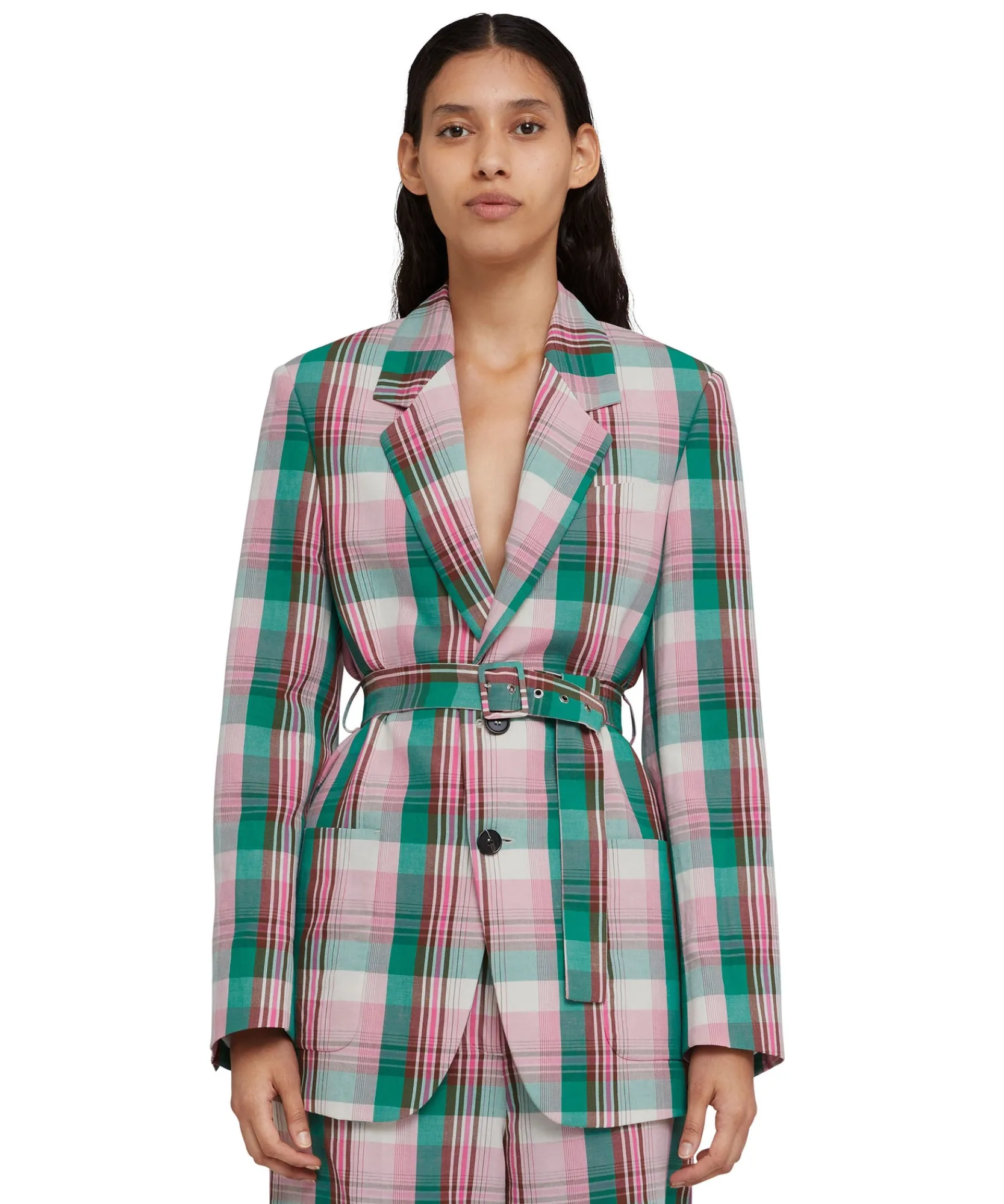 Blazer Monopetto In Lino Madras Con Cintura In Vita^MSGM Online