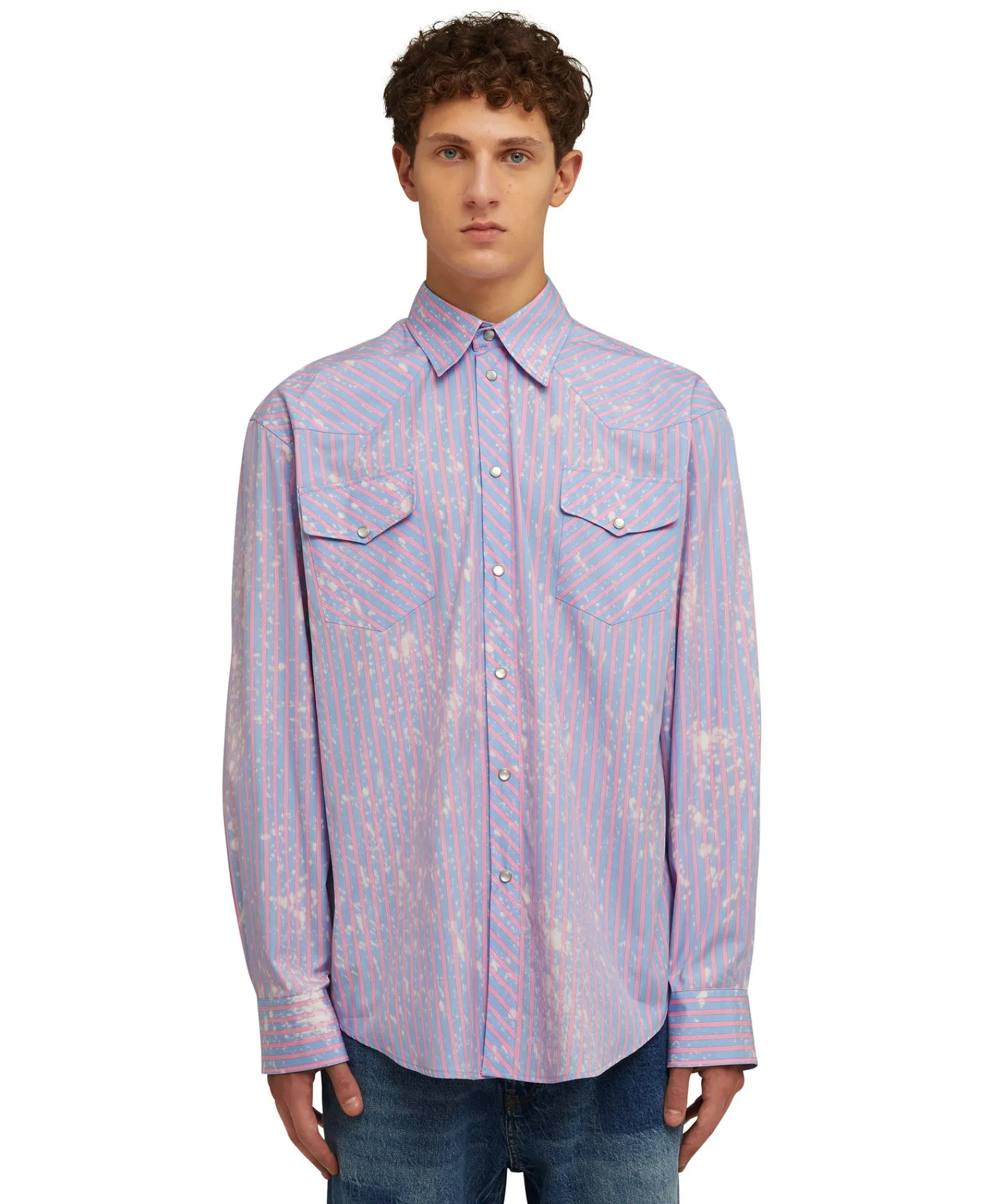 Camicia A Righe In Cotone Organico Popeline Con Lavaggio Bleached^MSGM Sale