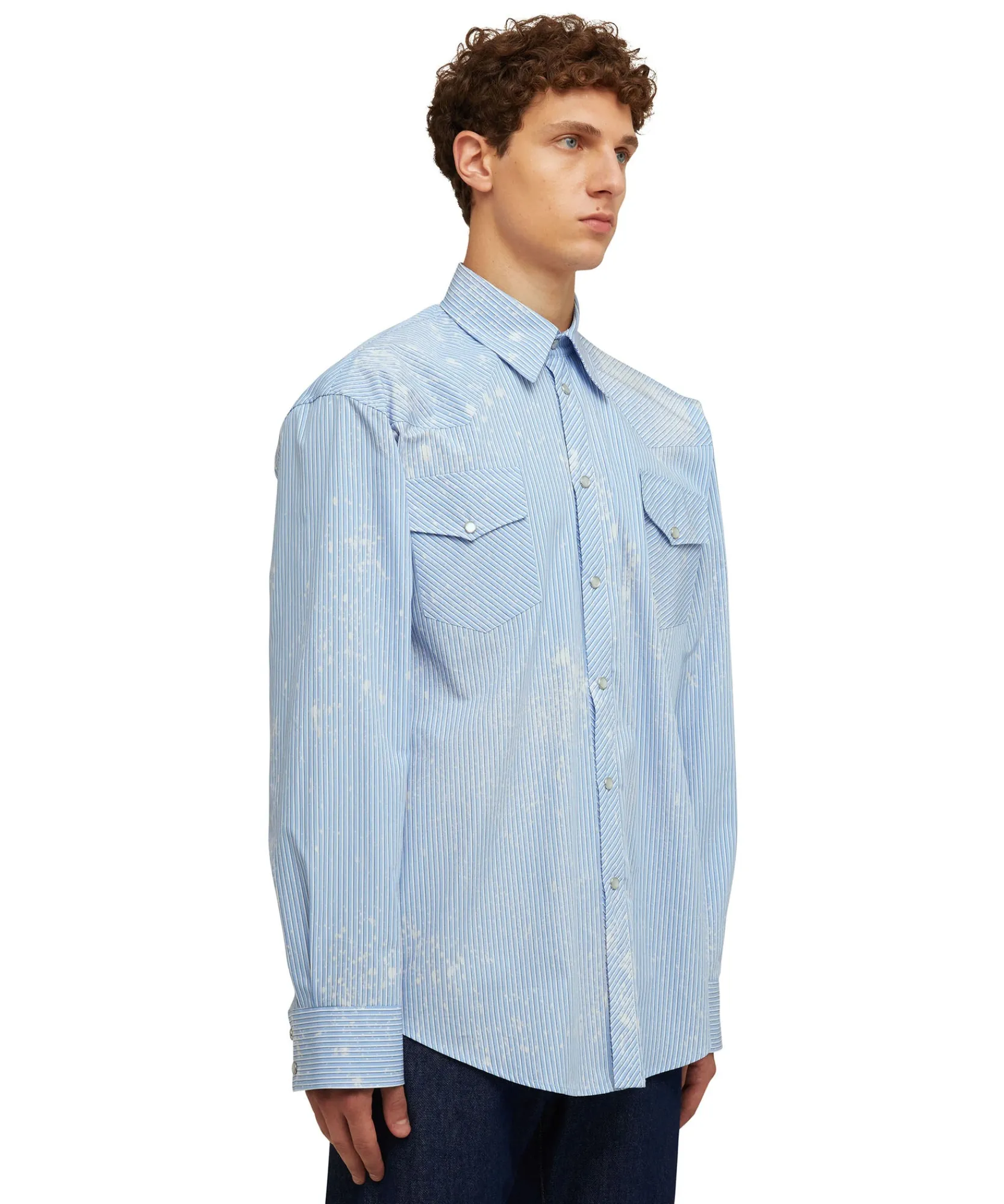 Camicia A Righe In Cotone Organico Popeline Con Lavaggio Bleached^MSGM Cheap