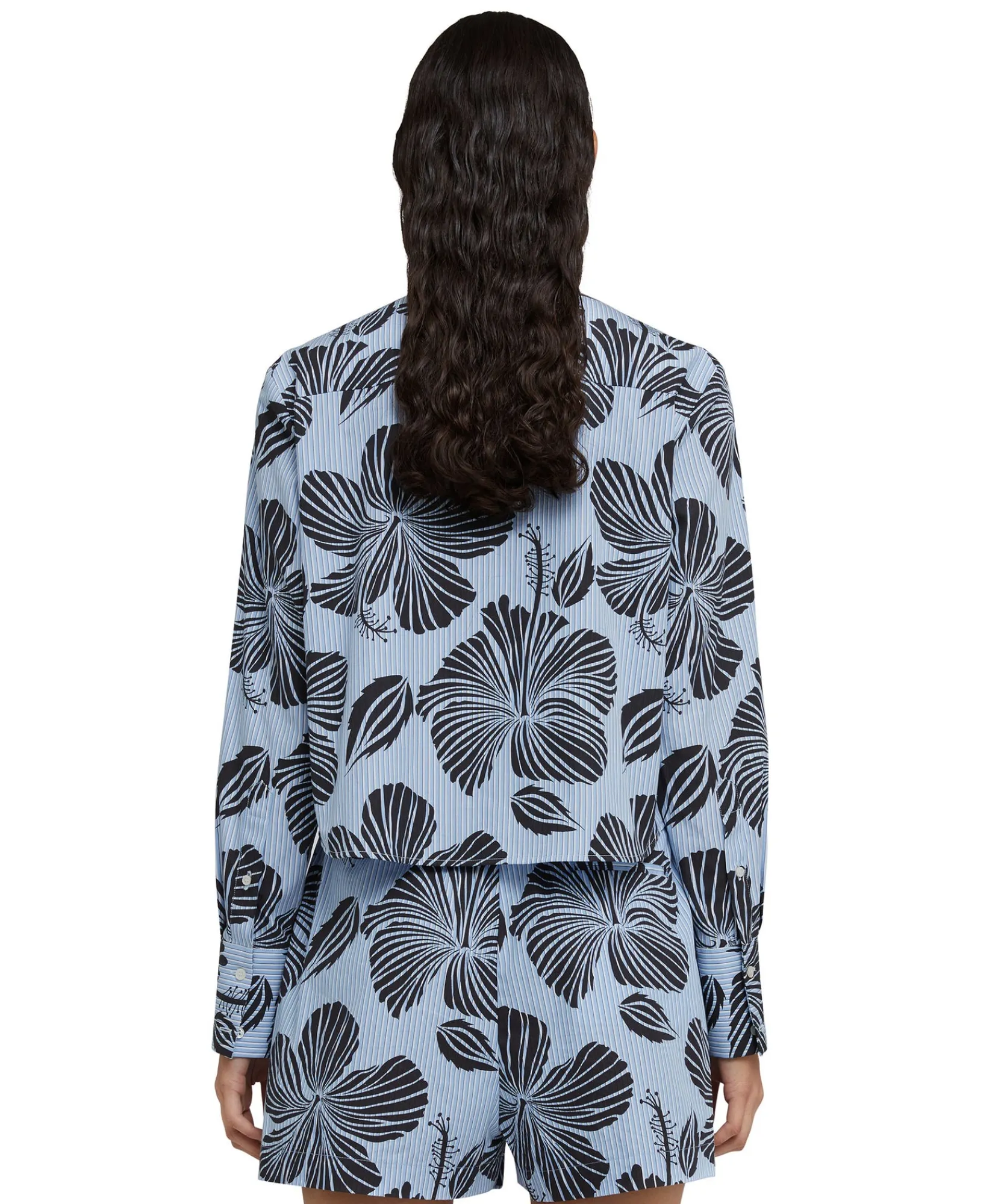 Camicia Crop In Cotone Popeline Sartoriale Con Stampa "Hibiscus"^MSGM Online