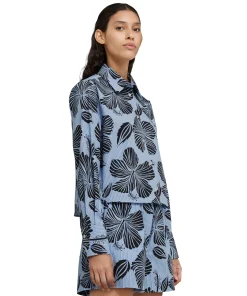 Camicia Crop In Cotone Popeline Sartoriale Con Stampa