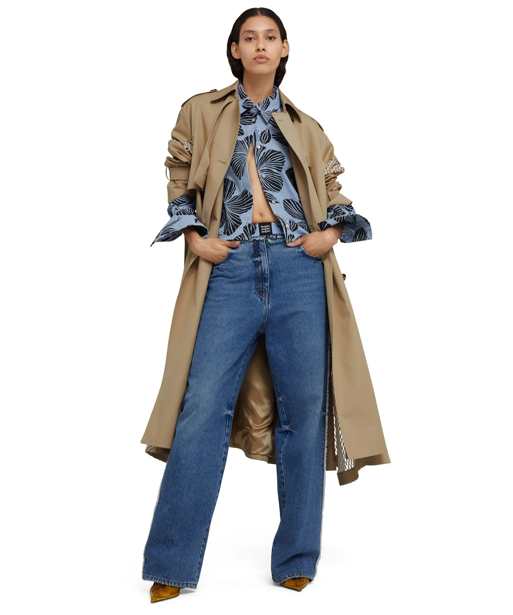 Camicia Crop In Cotone Popeline Sartoriale Con Stampa "Hibiscus"^MSGM Online