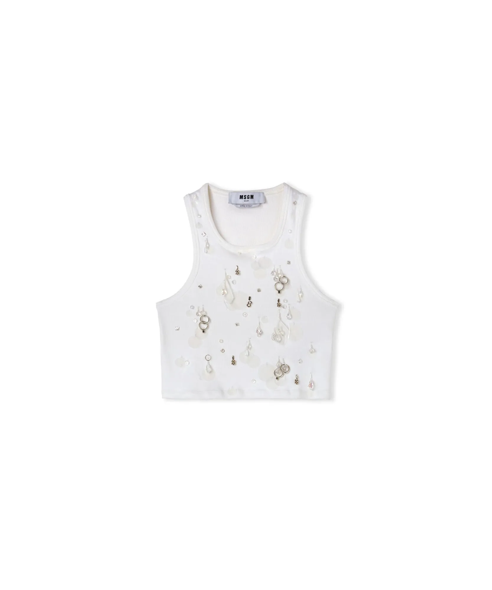 Canotta Crop In Cotone Con Dettagli Gioiello Applicati^MSGM Flash Sale