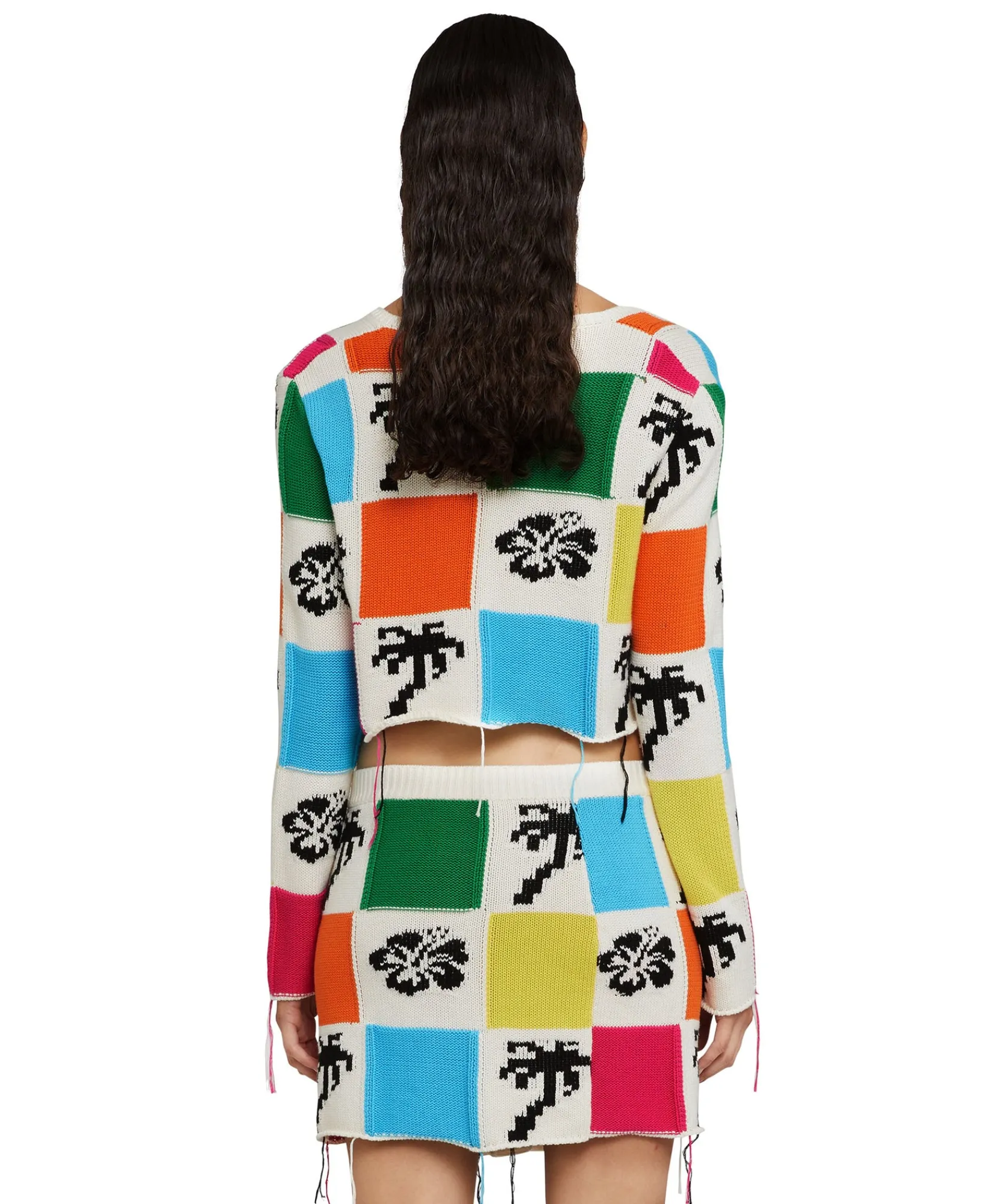 Cardigan Crop In Maglia Patchwork Con Intarsi Di Hibiscus E Palme^MSGM Flash Sale