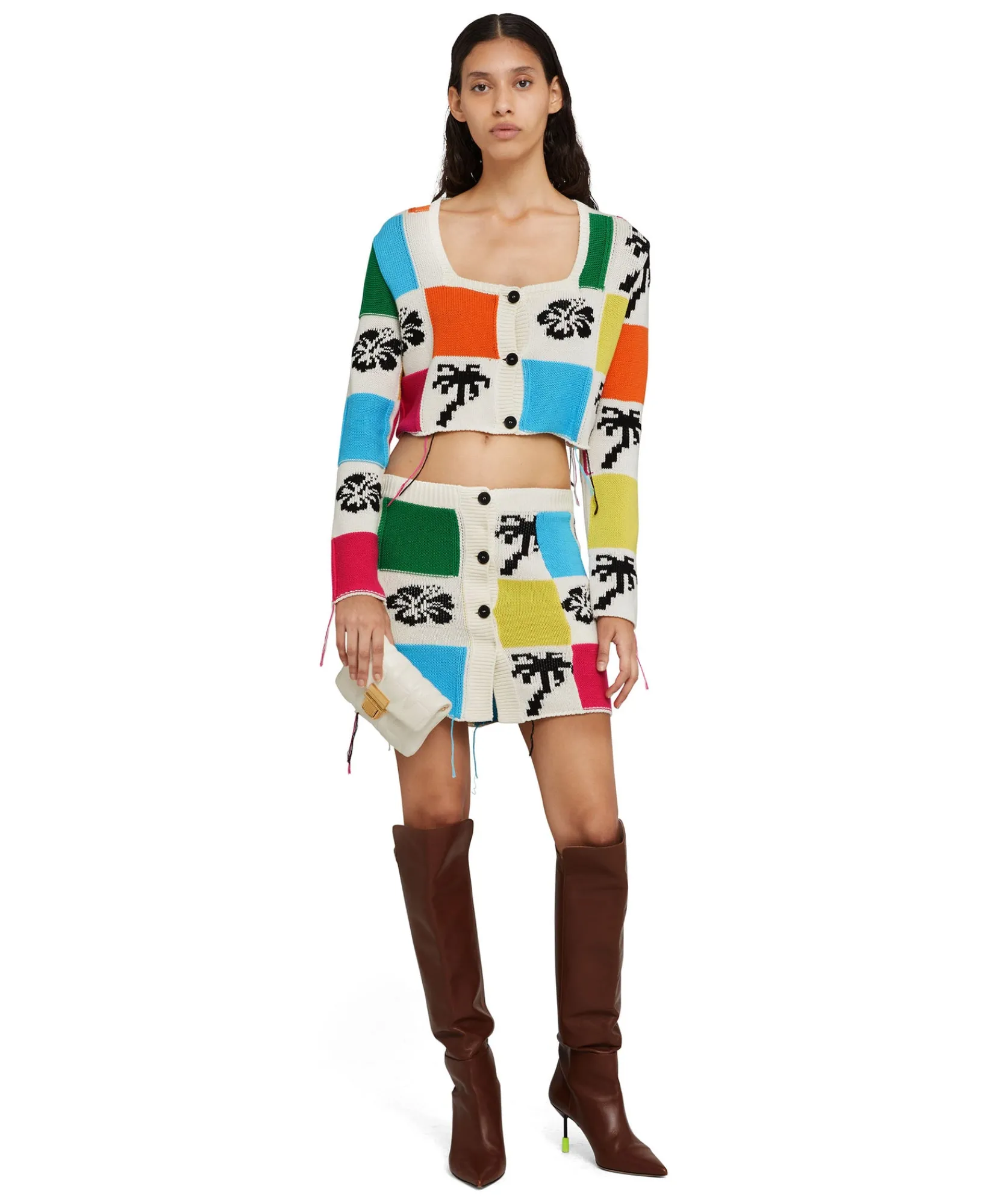 Cardigan Crop In Maglia Patchwork Con Intarsi Di Hibiscus E Palme^MSGM Flash Sale