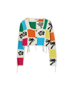 Cardigan Crop In Maglia Patchwork Con Intarsi Di Hibiscus E Palme^MSGM Fashion