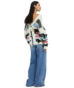 Cardigan In Cotone Jacquard Con Motivo Ad Intarsio "Palms Ikat"^MSGM Store