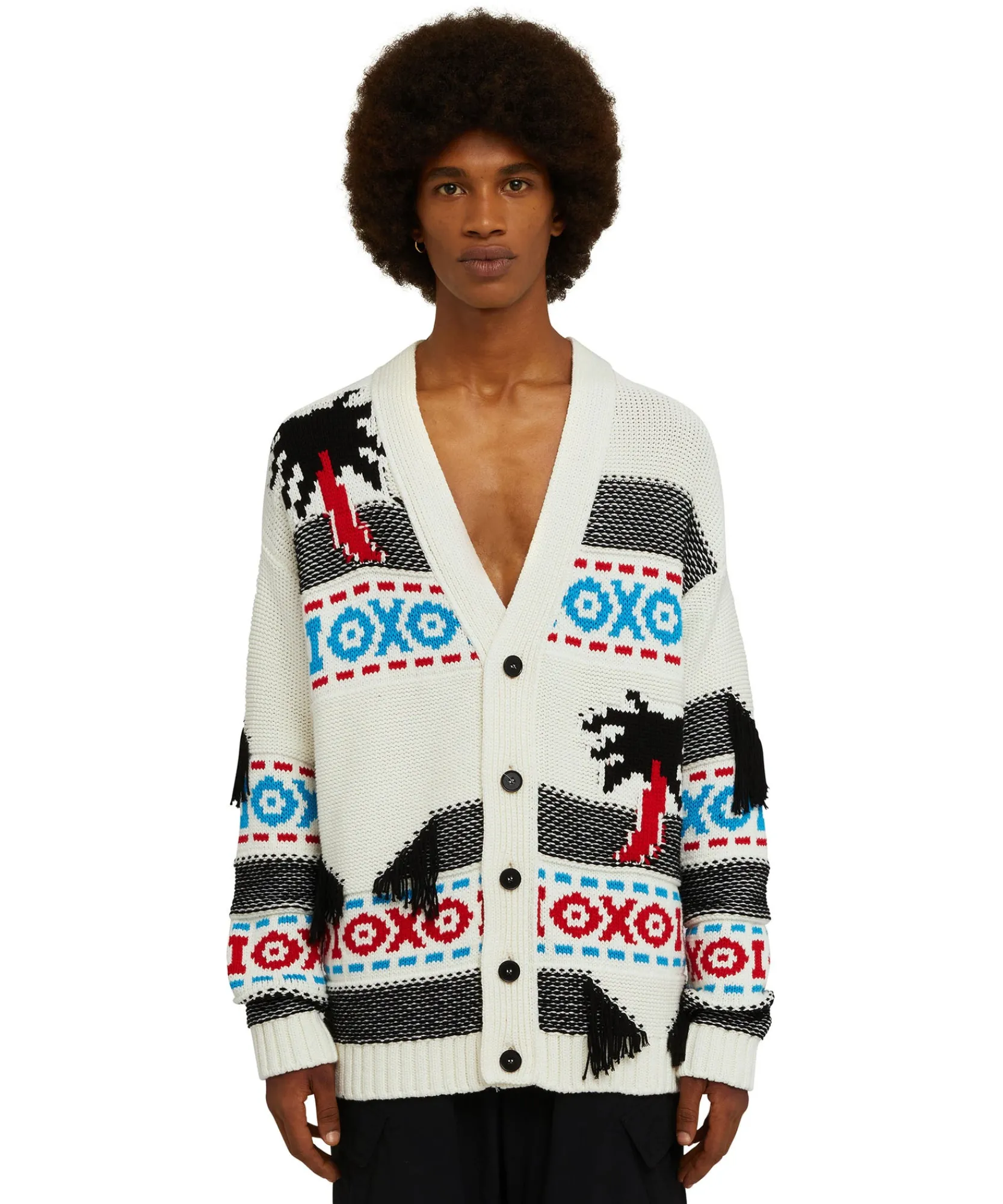 Cardigan In Cotone Jacquard Con Motivo Ad Intarsio "Palms Ikat"^MSGM Clearance