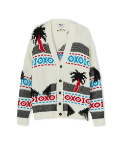 Cardigan In Cotone Jacquard Con Motivo Ad Intarsio