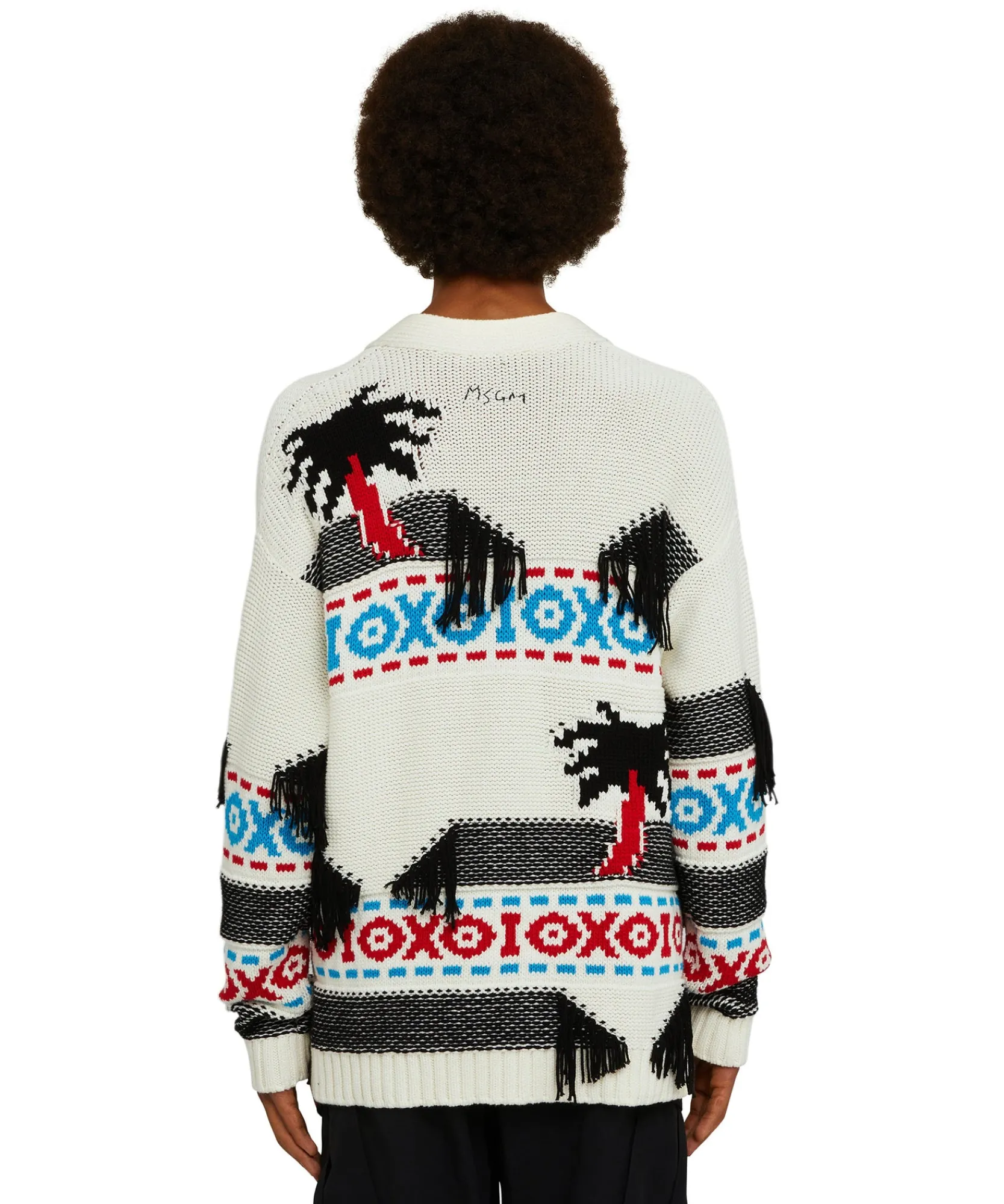 Cardigan In Cotone Jacquard Con Motivo Ad Intarsio "Palms Ikat"^MSGM Clearance