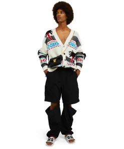 Cardigan In Cotone Jacquard Con Motivo Ad Intarsio
