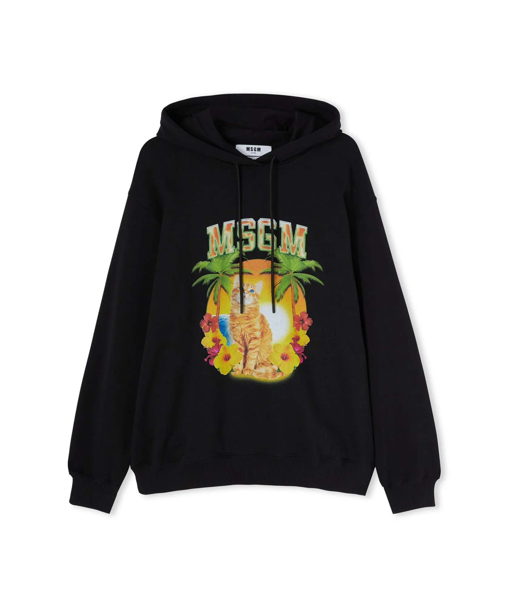 Felpa Con Cappuccio In Cotone Con Grafica "College Cat"^MSGM Fashion