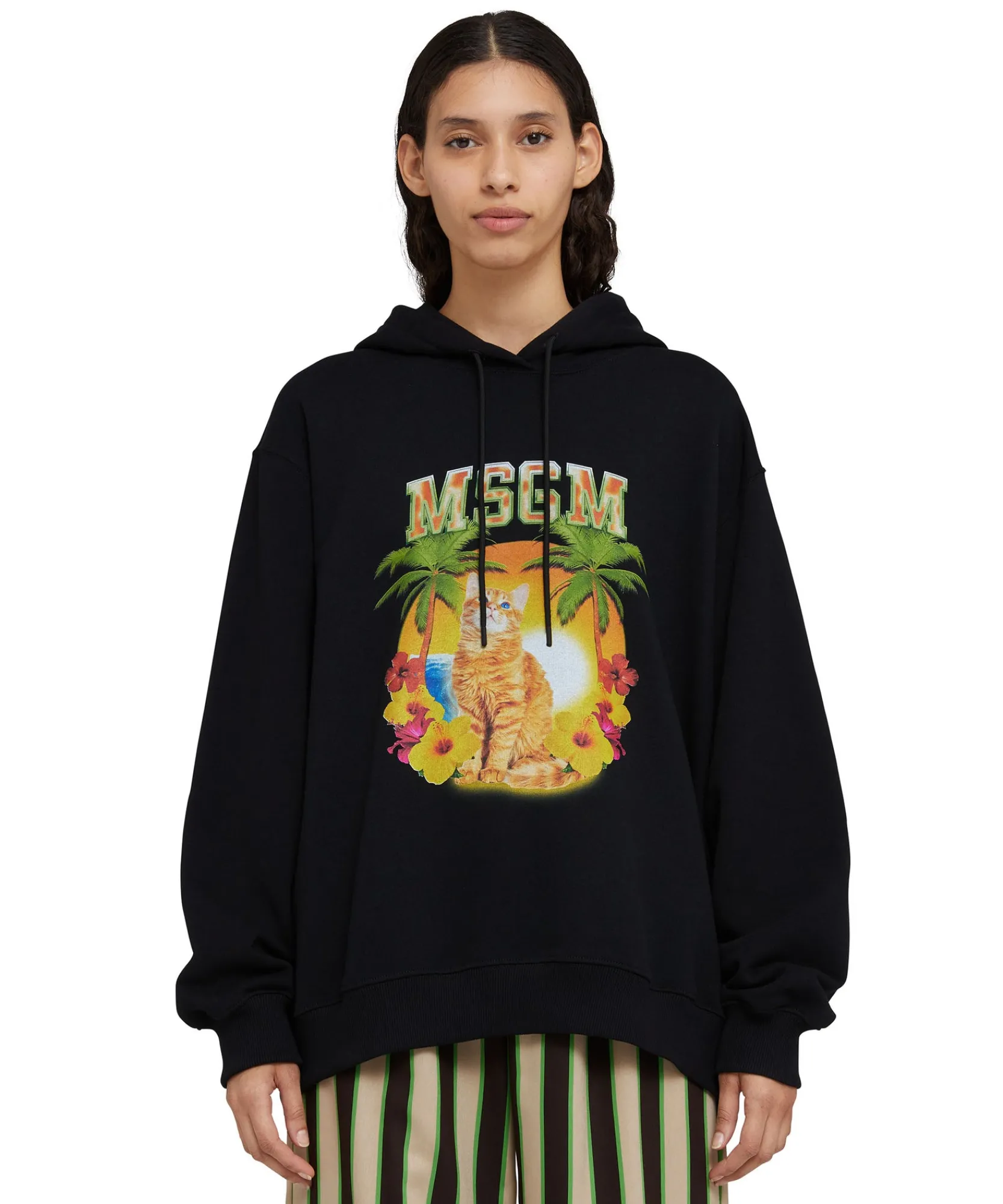 Felpa Con Cappuccio In Cotone Con Grafica "College Cat"^MSGM Fashion
