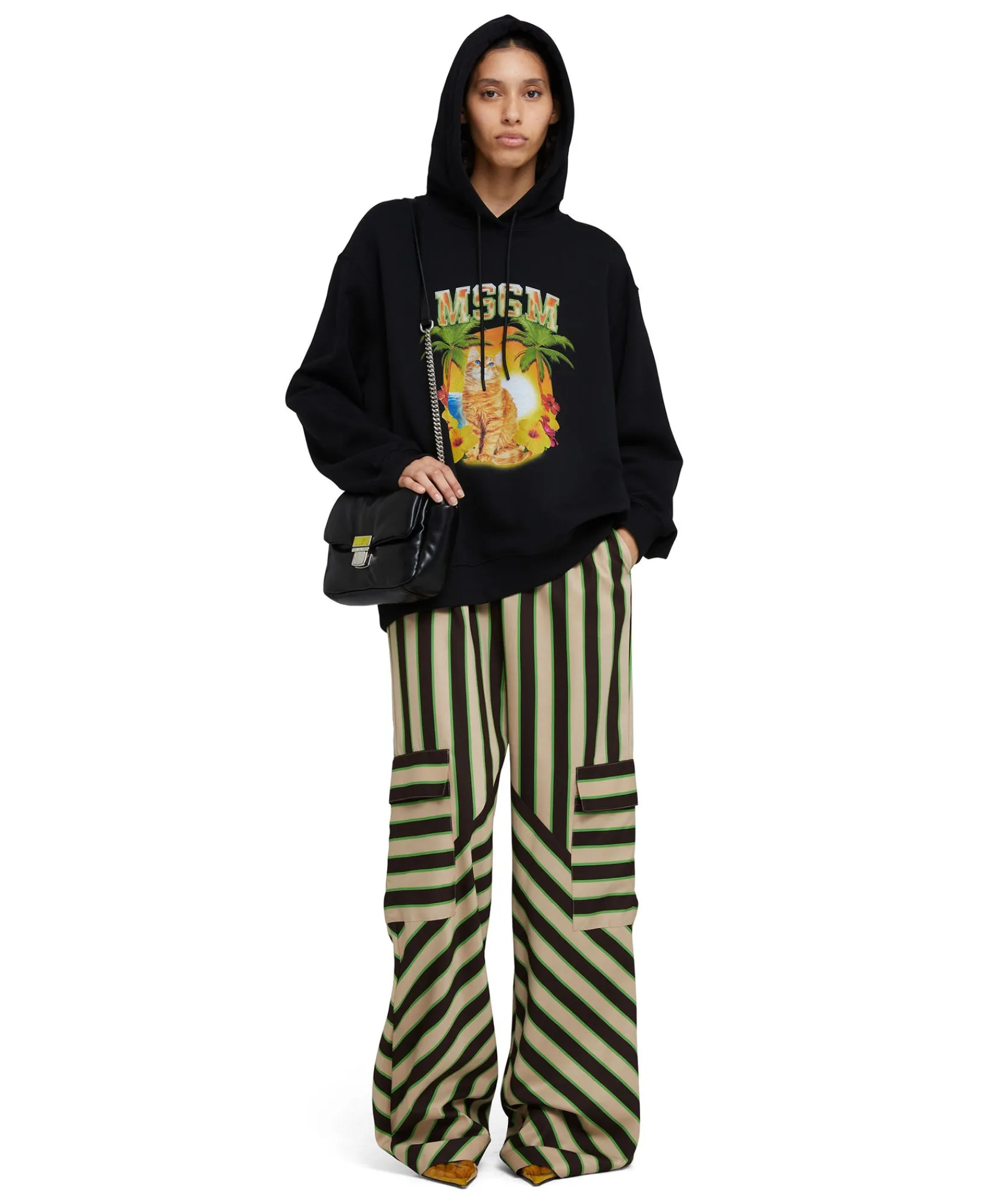 Felpa Con Cappuccio In Cotone Con Grafica "College Cat"^MSGM Fashion