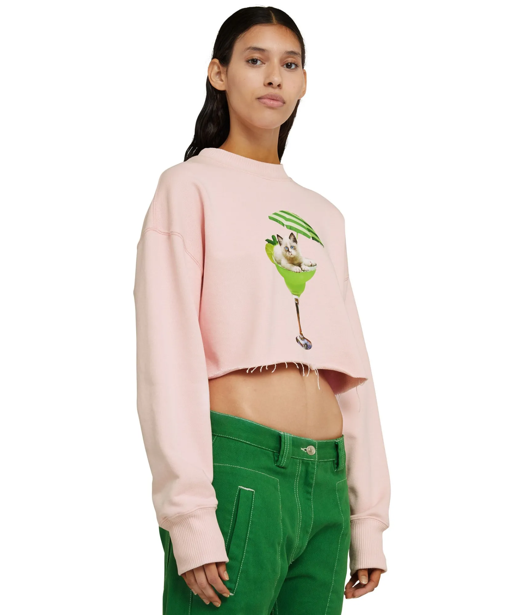 Felpa Crop Girocollo In Cotone Con Grafica "Cocktail Cat"^MSGM Fashion