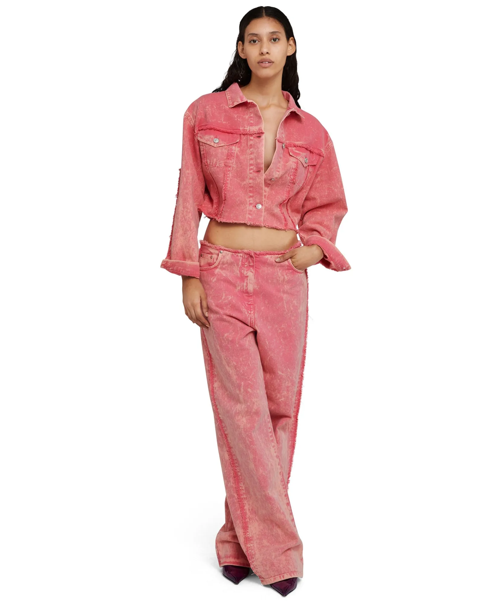 Giacca Crop In Denim Con Lavorazione "Marble Bull"^MSGM Shop