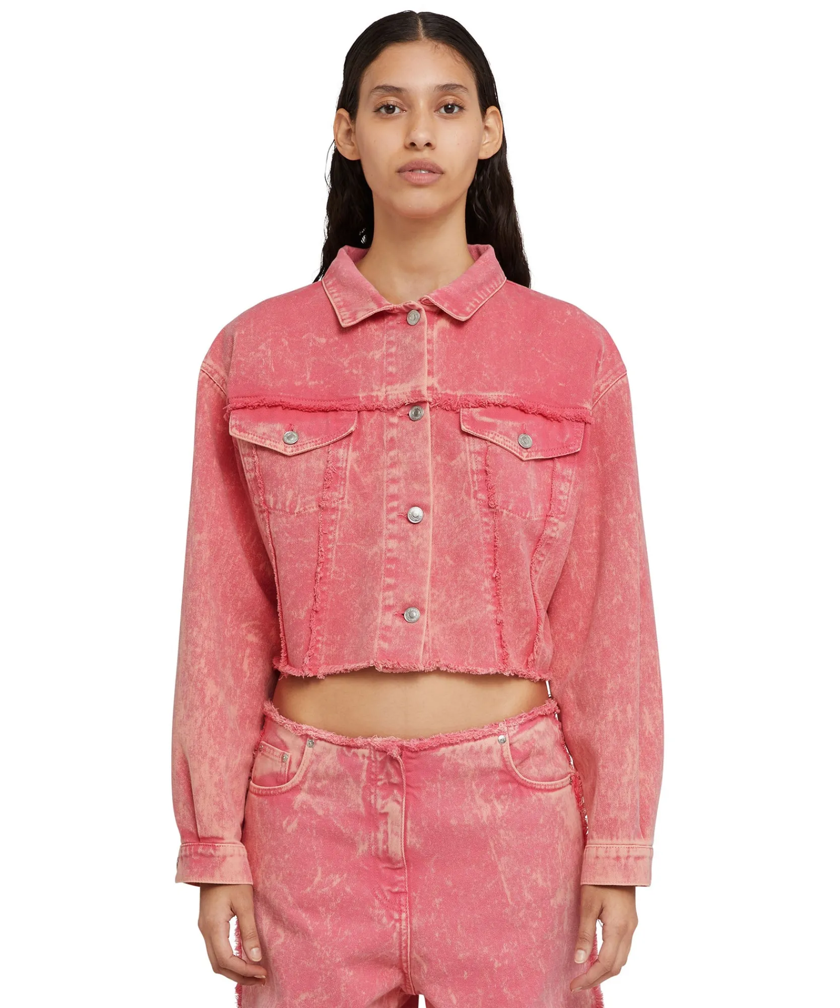Giacca Crop In Denim Con Lavorazione "Marble Bull"^MSGM Shop