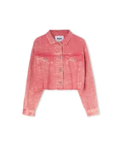 Giacca Crop In Denim Con Lavorazione 