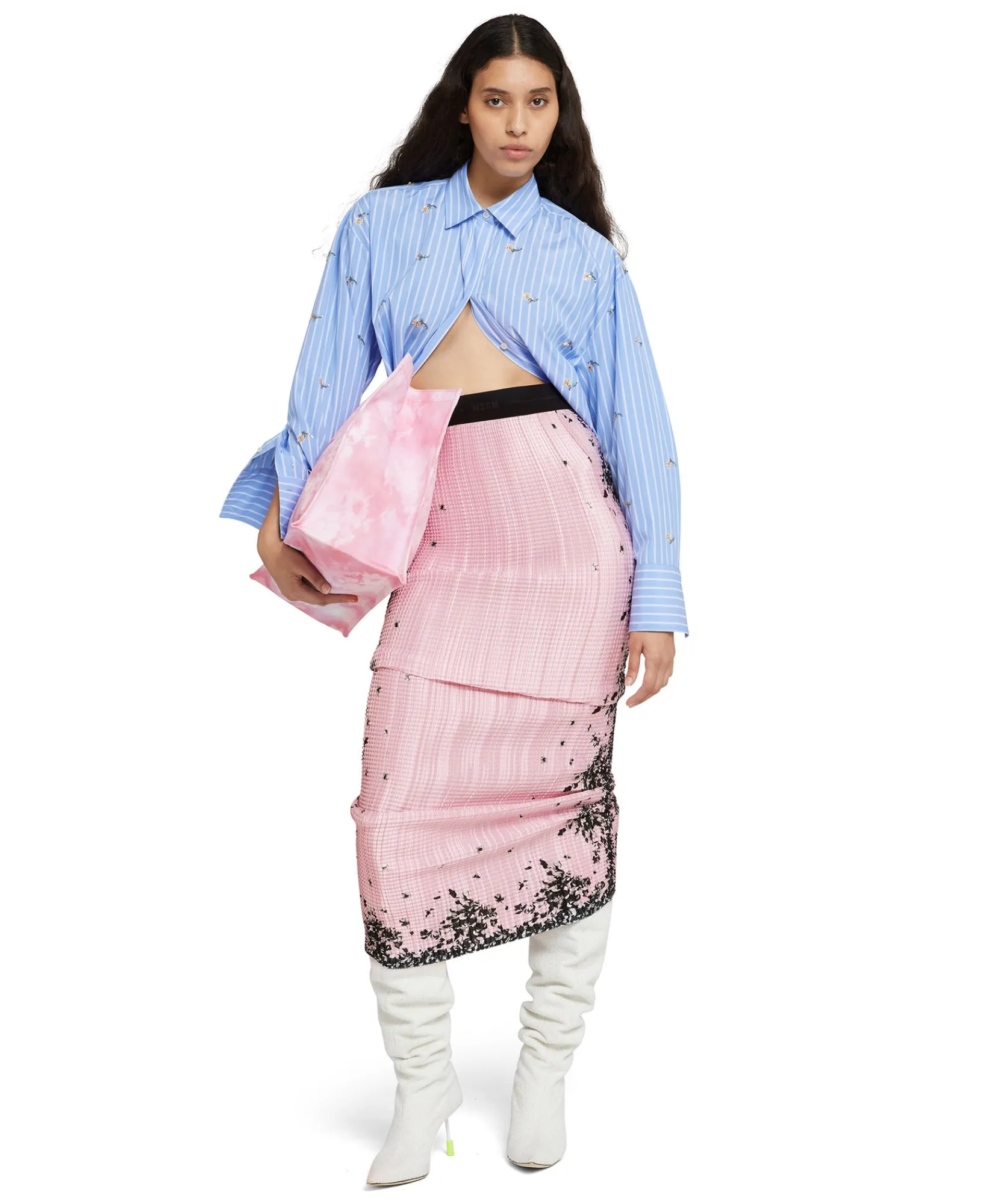 Gonna Lunga In Satin Micro Pleated Con Stampa "Blossom"^MSGM Store