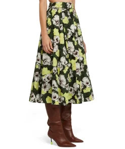 Gonna Midi A Ruota In Cotone Popeline Con Fantasia "Camo Hibiscus"^MSGM Shop