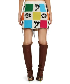 Gonna Mini In Maglia Patchwork Con Intarsi Di Hibiscus E Palme^MSGM Hot