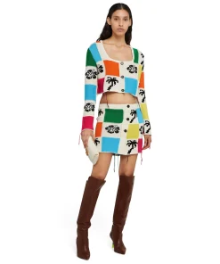 Gonna Mini In Maglia Patchwork Con Intarsi Di Hibiscus E Palme^MSGM Hot