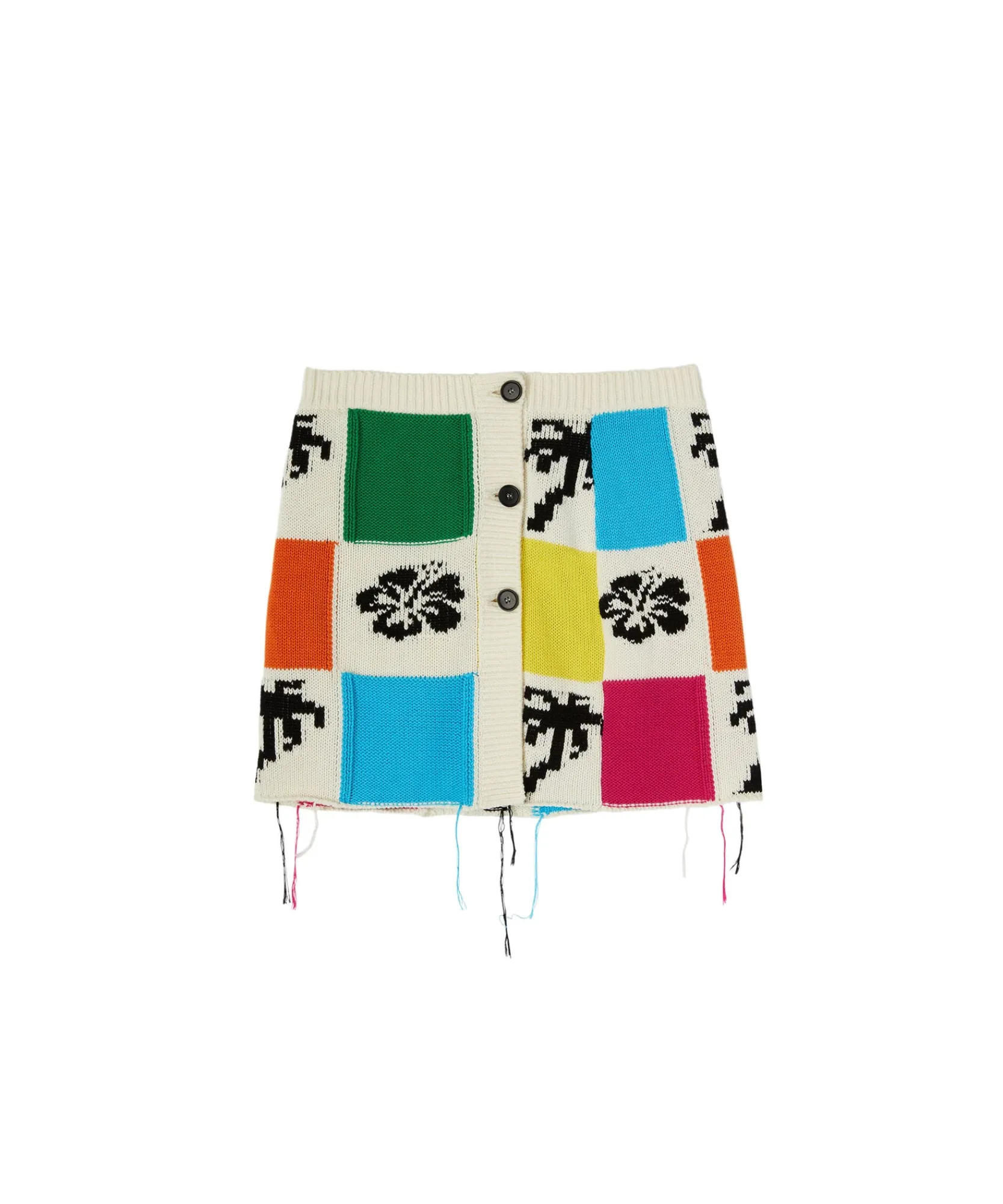 Gonna Mini In Maglia Patchwork Con Intarsi Di Hibiscus E Palme^MSGM Cheap