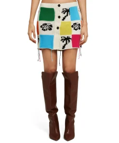 Gonna Mini In Maglia Patchwork Con Intarsi Di Hibiscus E Palme^MSGM Cheap