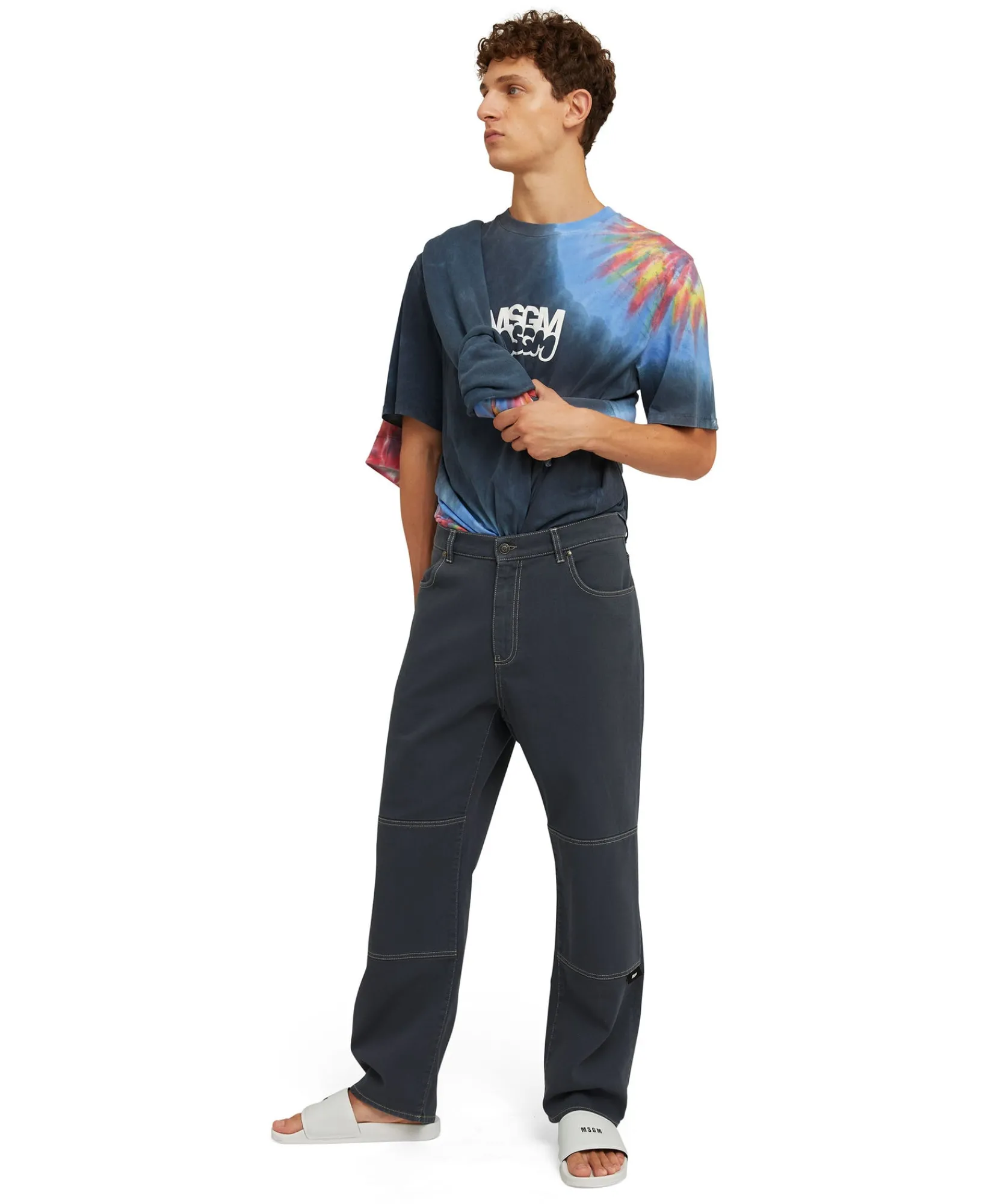 Jeans A Gamba Dritta In Cotone Bull Con Logo E Quote "Never Look Backit'S All Ahead"^MSGM Flash Sale