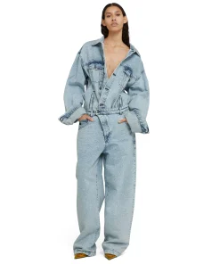 Jeans Baggy A Gamba Dritta Con Abbottonatura Obliqua^MSGM Sale