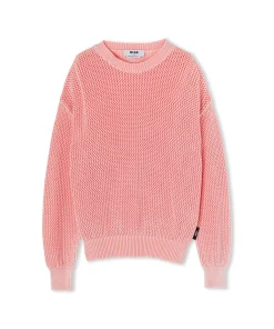 Maglione Girocollo In Maglia Di Cotone Overdyed Con Lavorazione A Rete^MSGM Fashion