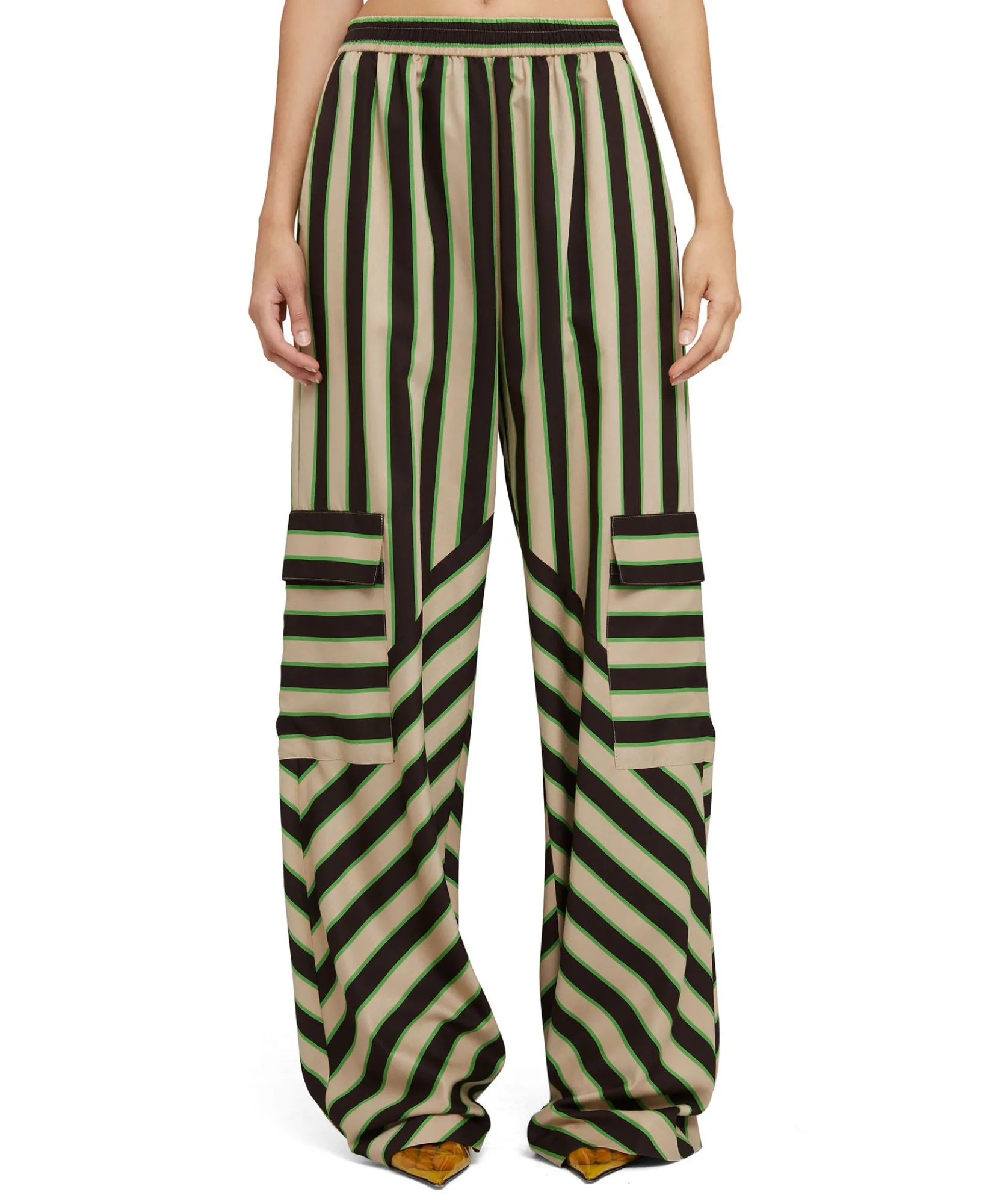 Pantalone Fluido A Gamba Dritta In Twill Di Viscosa Con Stampa "Jumbo Stripe"^MSGM Best