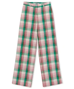Pantaloni Tailoring A Gamba Dritta In Lino Madras^MSGM Outlet