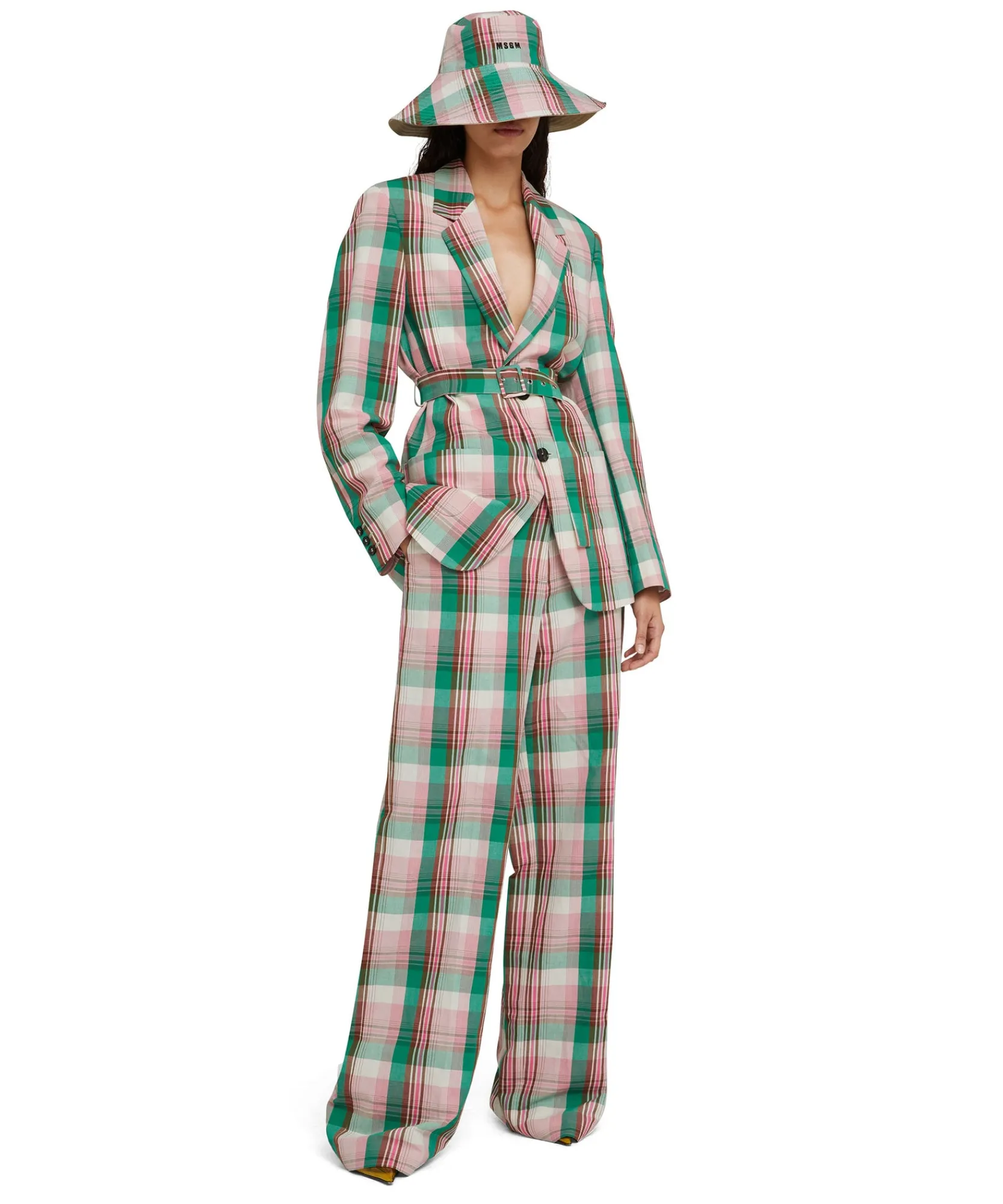 Pantaloni Tailoring A Gamba Dritta In Lino Madras^MSGM Outlet