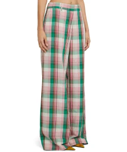 Pantaloni Tailoring A Gamba Dritta In Lino Madras^MSGM Outlet